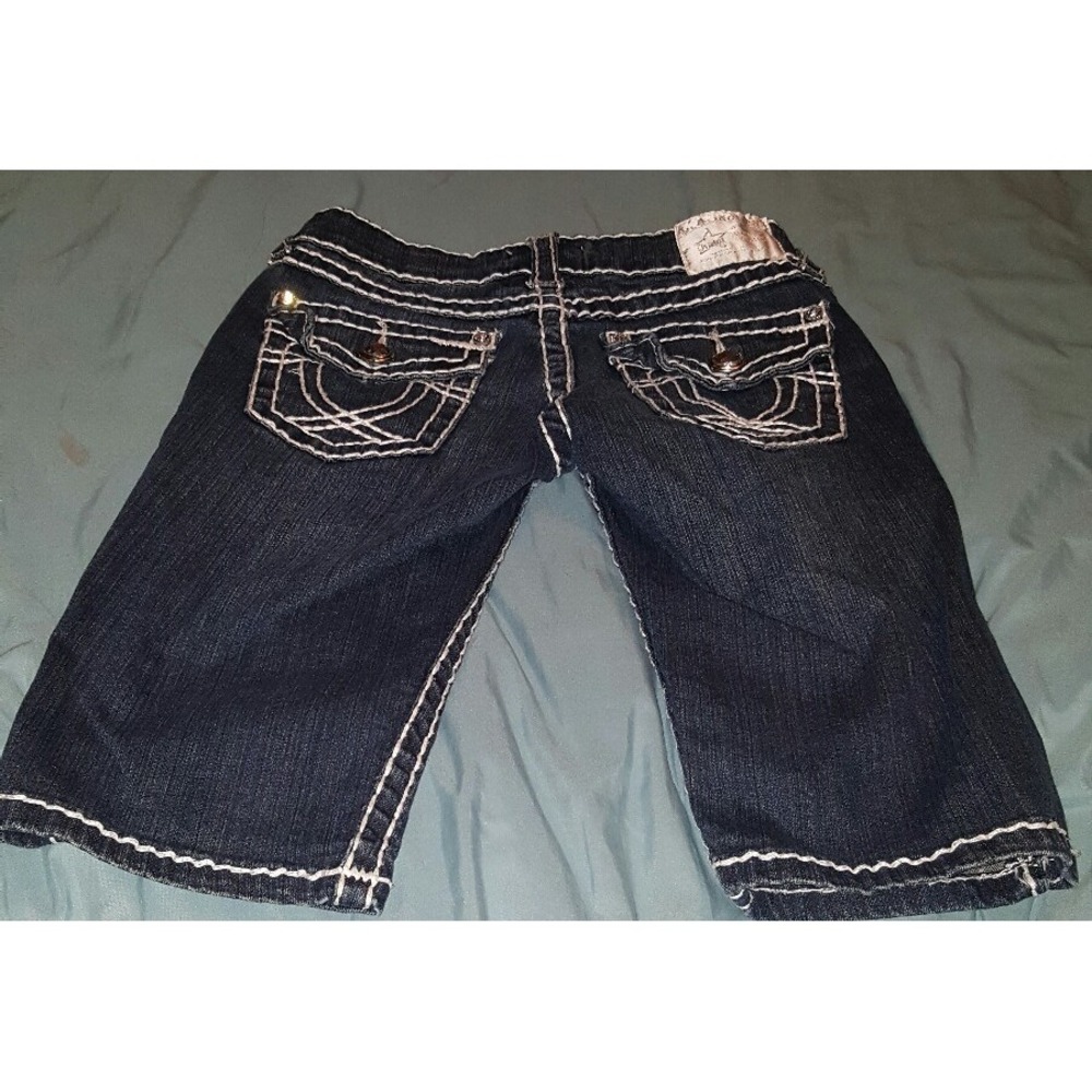 LA idol USA women's Junior denim Jean shorts Blue Size 1 Bling Big Stitch